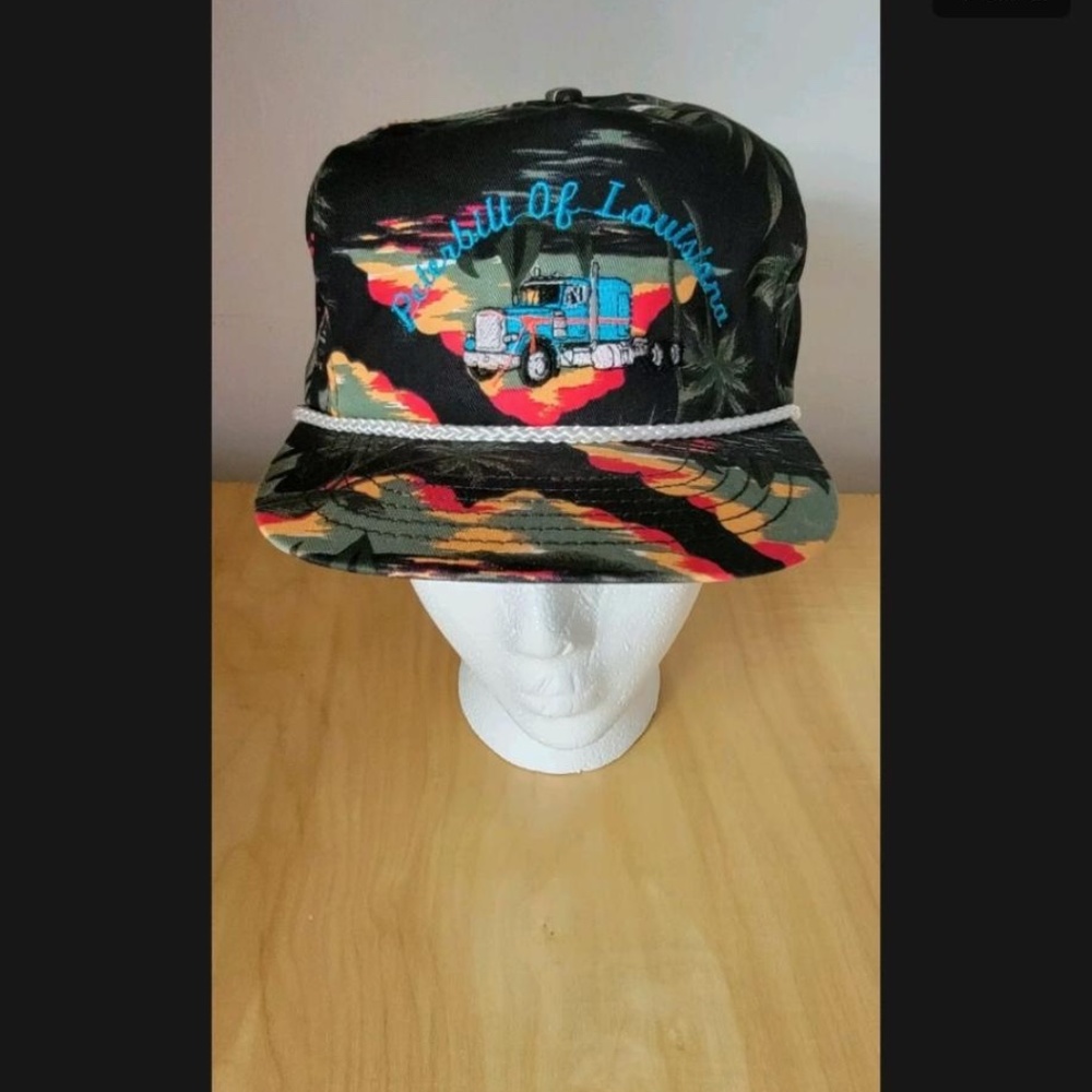Vintage 1990s Peterbilt of Louisiana Trucker Cap Hawaiian Hibiscus Print